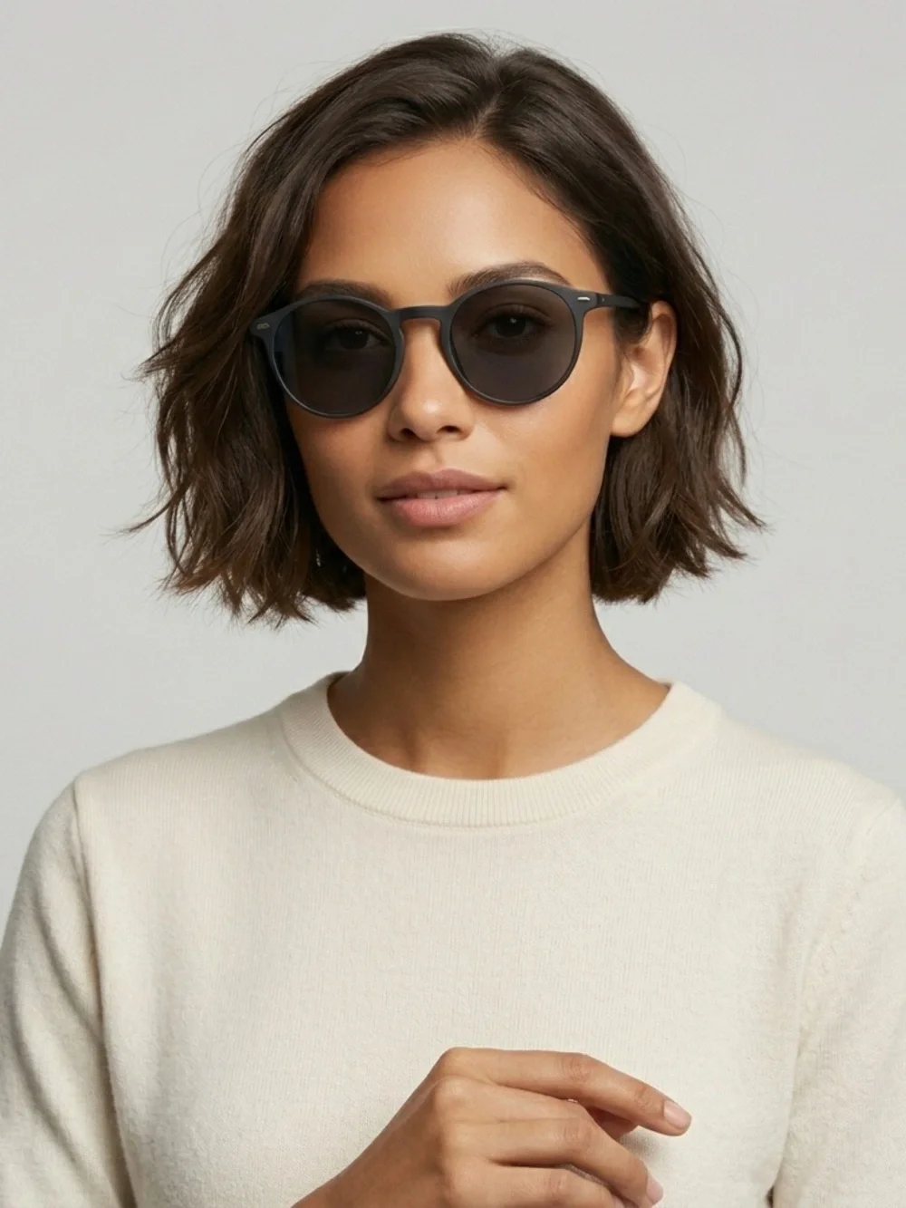 Women’s Black Round Sunglasses with Gray Lenses Polarized Lightweight